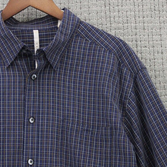 AXIS Shirt Mens Large L Navy Blue Plaid Button Down Pocket Front Collared Cotton - Picture 2 of 9